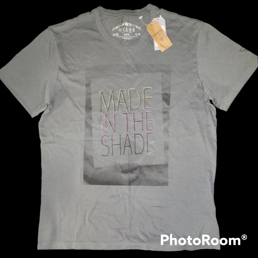 Men's GUESS "Made In The Shade" Logo T-Shirt Gray Large